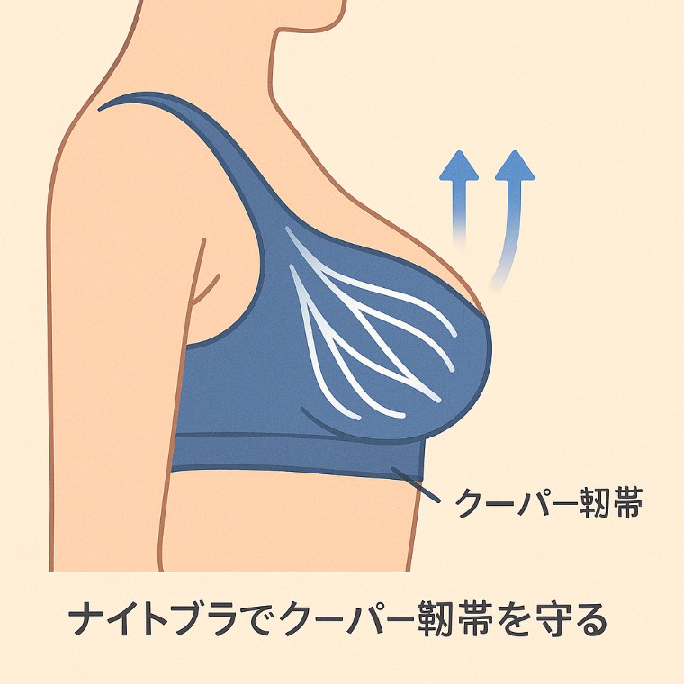 ナイトブラがクーパー靭帯を守っているイラスト